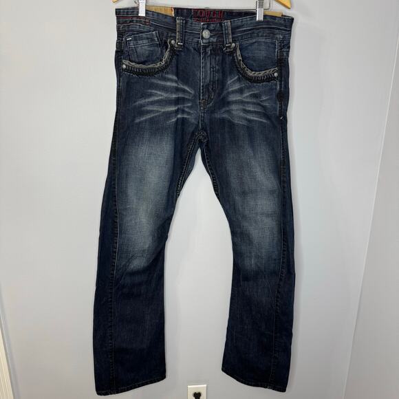 Tough Jeansmith Japanese VGT Y2K Grunge Men’s 34x36 Blue Distressed Denim Jeans - Picture 1 of 13